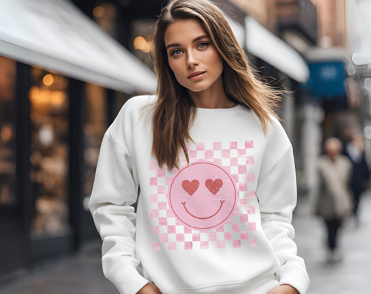 Retro Checkered Heart Smiley - Unisex Crew