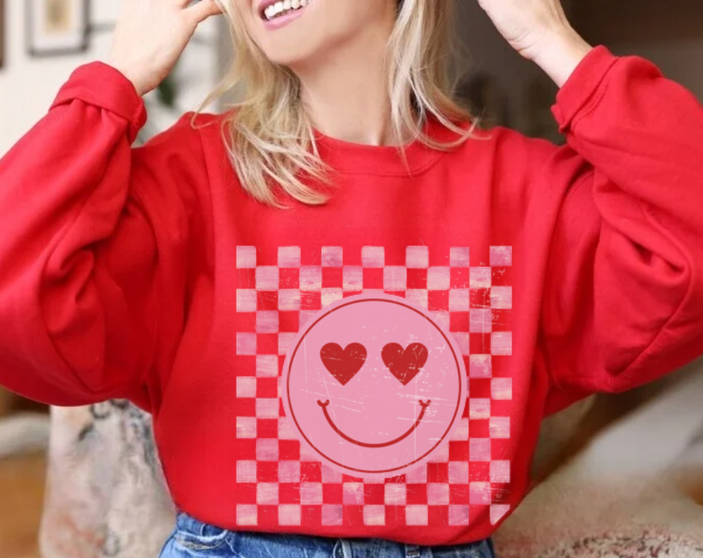 Retro Checkered Heart Smiley - Unisex Crew