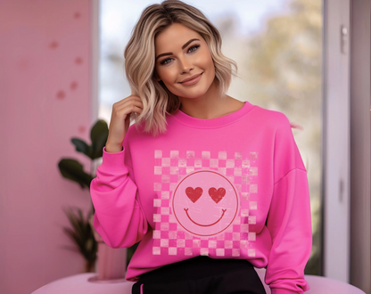 Retro Checkered Heart Smiley - Unisex Crew