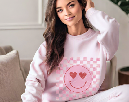 Retro Checkered Heart Smiley - Unisex Crew