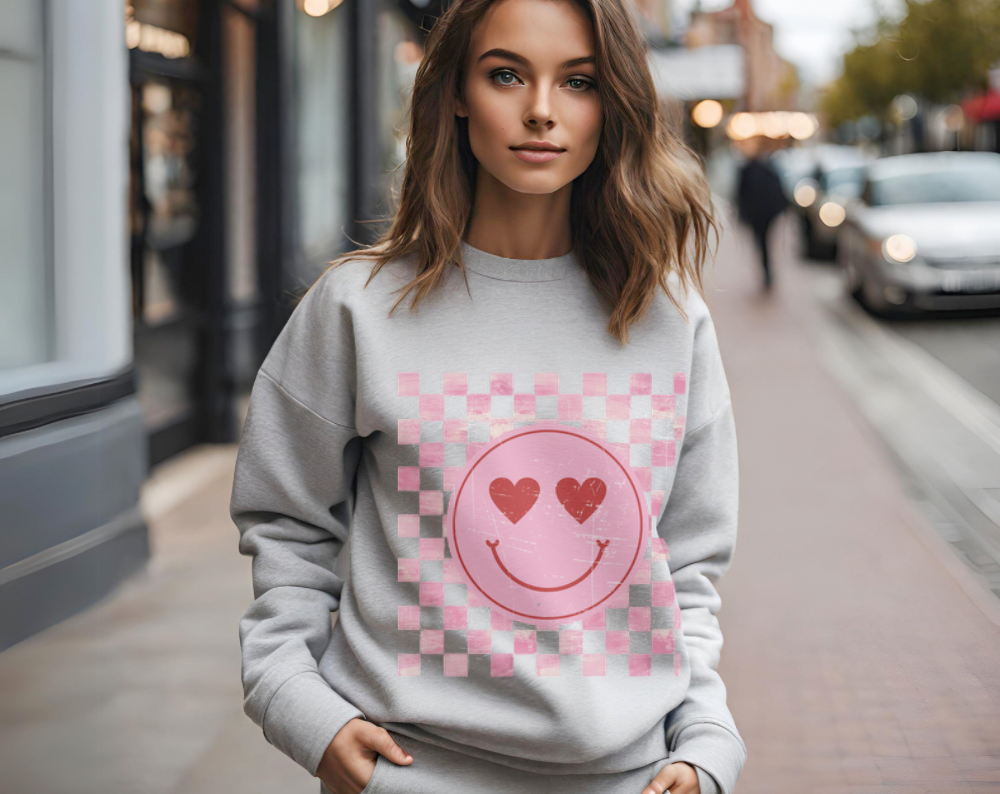 Retro Checkered Heart Smiley - Unisex Crew