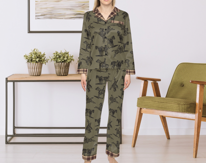 Equestrian Pattern - Long Silky Two Piece Pajama Set