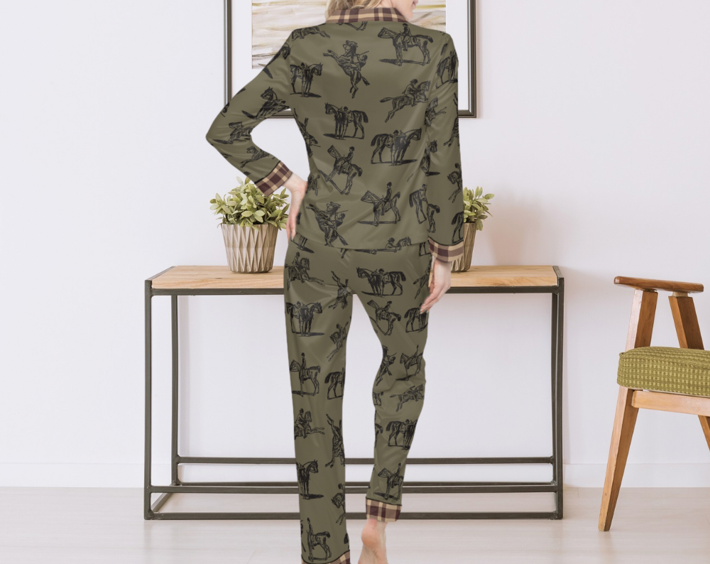 Equestrian Pattern - Long Silky Two Piece Pajama Set