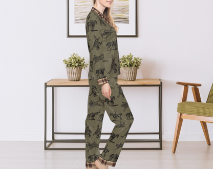 Equestrian Pattern - Long Silky Two Piece Pajama Set