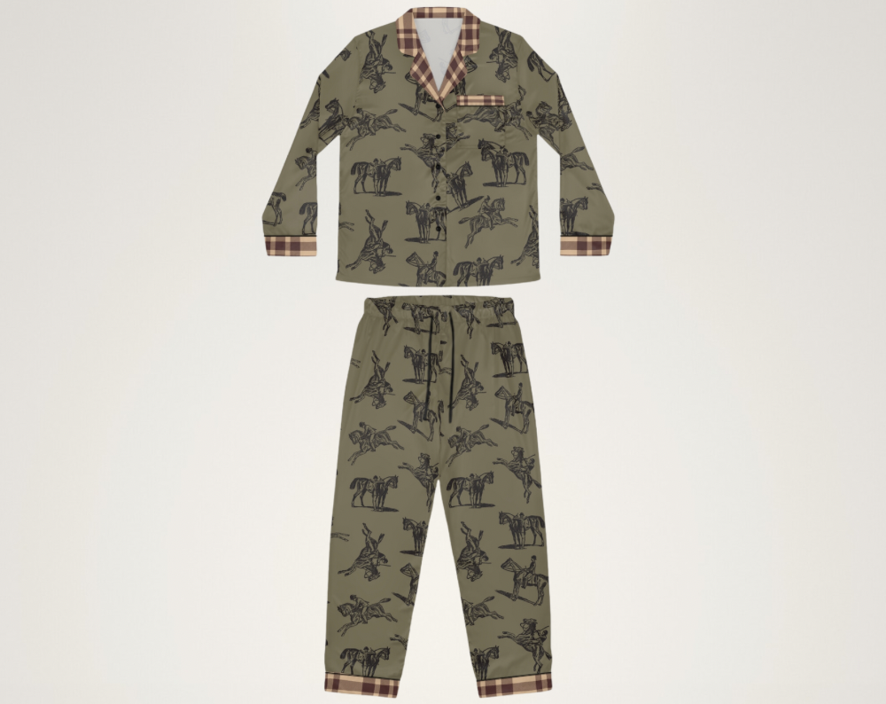 Equestrian Pattern - Long Silky Two Piece Pajama Set