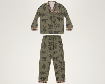 Equestrian Pattern - Long Silky Two Piece Pajama Set