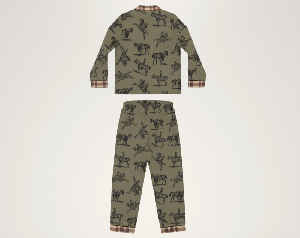 Equestrian Pattern - Long Silky Two Piece Pajama Set