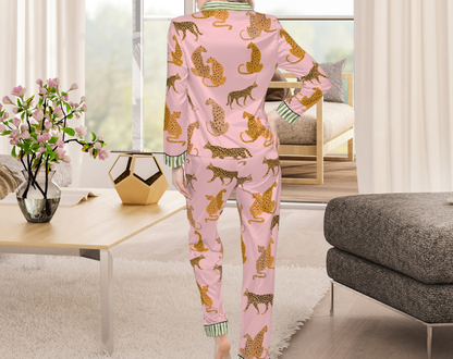 Pink Leopard Pattern - Long Silky Two Piece Pajama Set