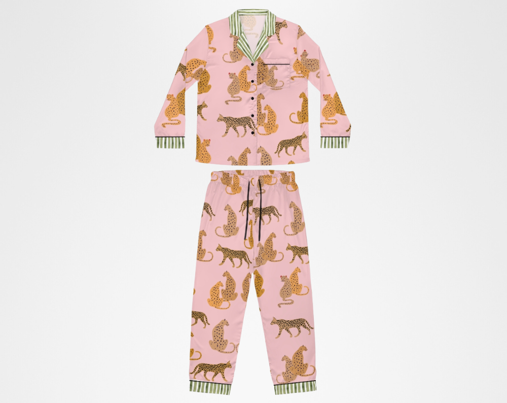 Pink Leopard Pattern - Long Silky Two Piece Pajama Set