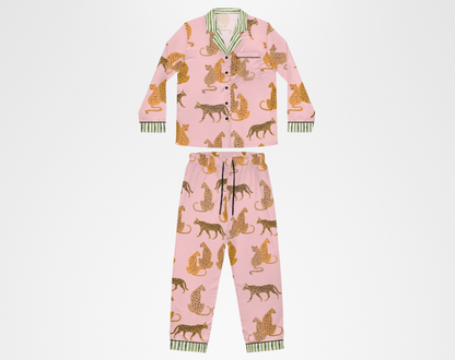 Pink Leopard Pattern - Long Silky Two Piece Pajama Set