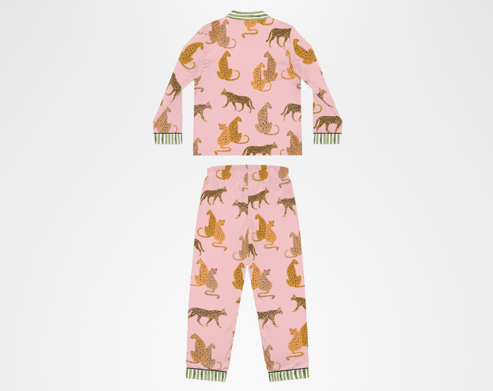 Pink Leopard Pattern - Long Silky Two Piece Pajama Set