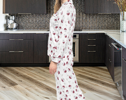 Red Wine Glass - Long Silky Two Piece Pajama Set