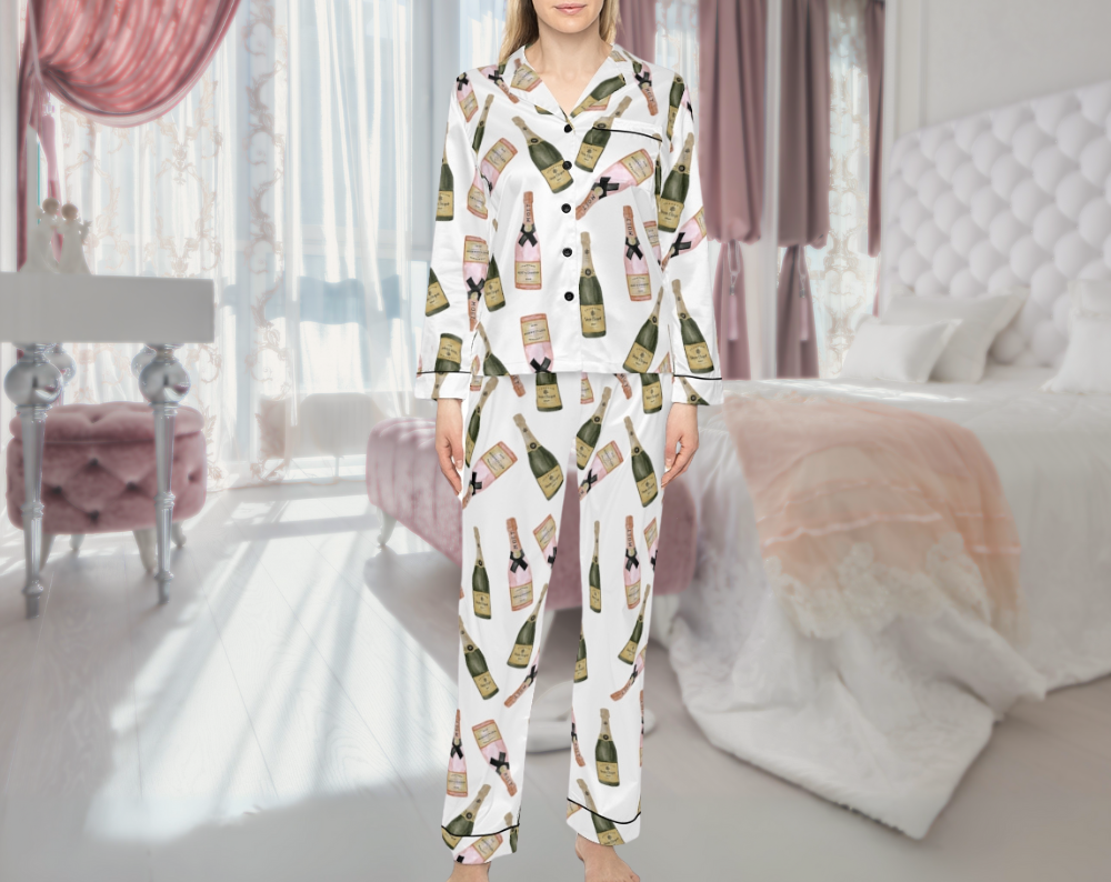 Champagne Bottles - Long Silky Two Piece Pajama Set