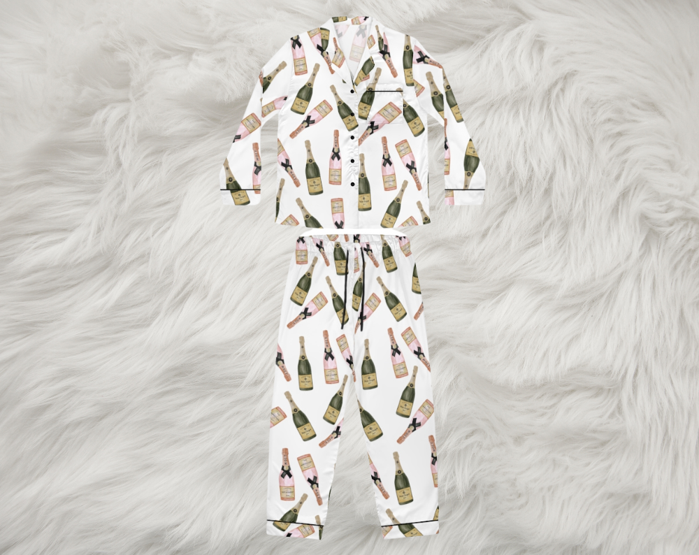 Champagne Bottles - Long Silky Two Piece Pajama Set