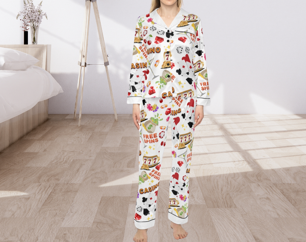 Gambling Pattern - Long Silky Two Piece Pajama Set