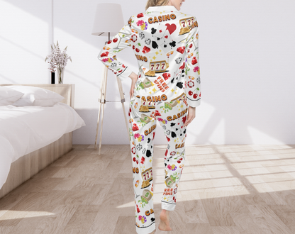 Gambling Pattern - Long Silky Two Piece Pajama Set