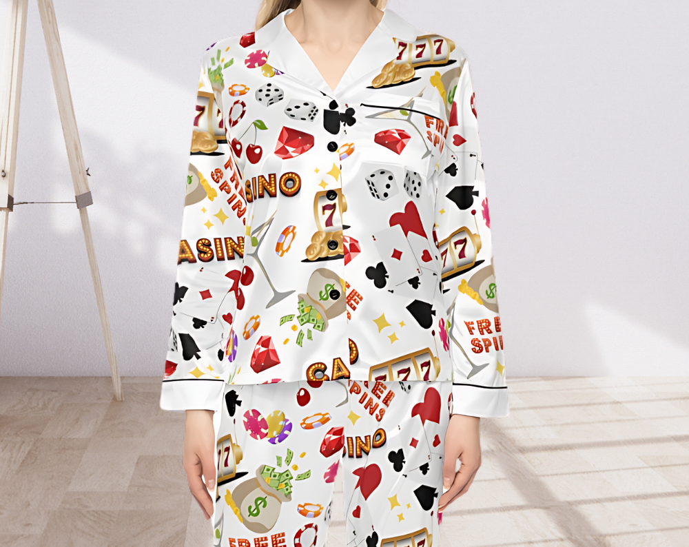 Gambling Pattern - Long Silky Two Piece Pajama Set