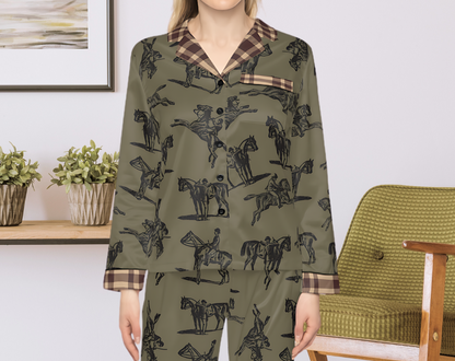 Equestrian Pattern - Long Silky Two Piece Pajama Set