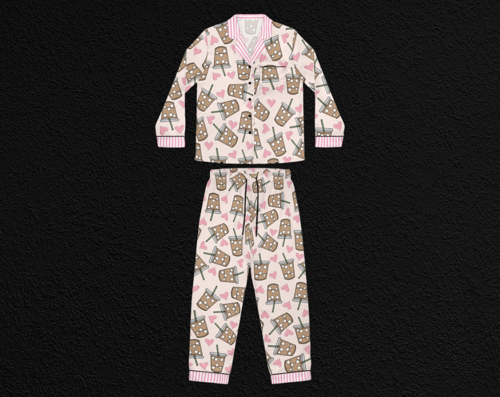 Girly Iced Coffee - Long Silky Two Piece Pajama Set