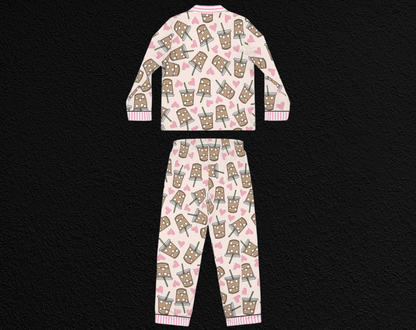 Girly Iced Coffee - Long Silky Two Piece Pajama Set