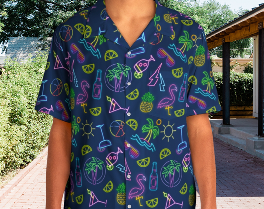 Neon Summer Pattern - Mens Hawaiian Shirt