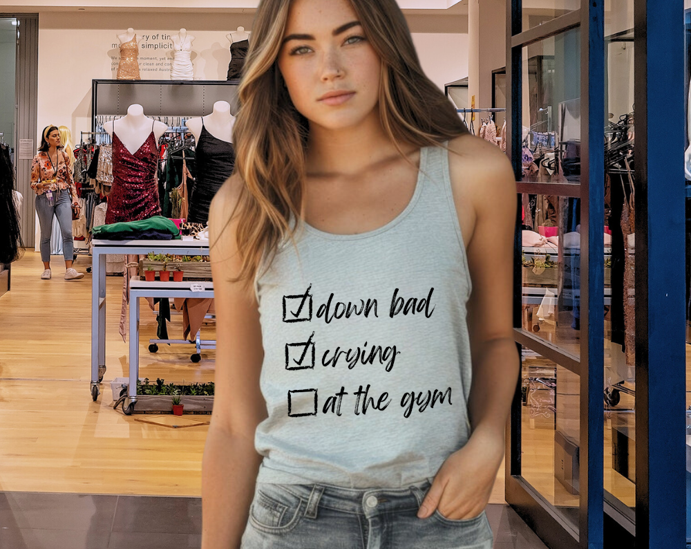 Down Bad Crying At The Gym - Womens Racerback Tank Top