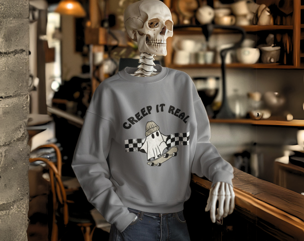 Creep It Real Retro Skateboard Ghost - Unisex Crew