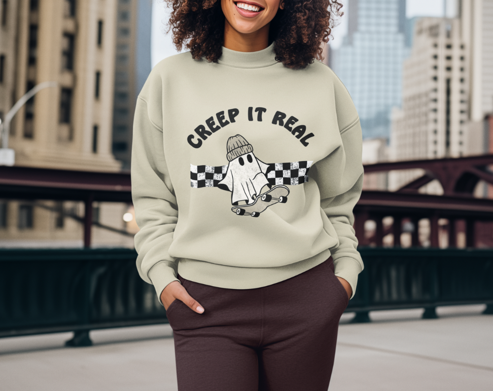 Creep It Real Retro Skateboard Ghost - Unisex Crew