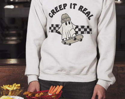 Creep It Real Retro Skateboard Ghost - Unisex Crew