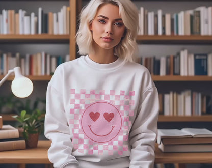 Retro Checkered Heart Smiley - Unisex Crew